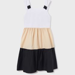 Vestito blocchi, con bretelle per ragazza. Girocollo. Chiusura con cerniera invisibile nella parte laterale del capo. Design con apertura sulla schiena.  –  Mayoral  –  6922-23