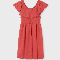 Vestito nido ape con manica corta per ragazza. Girocollo. Tessuto 100% cotone. Modello con volant.  –  Mayoral  –  6924-23