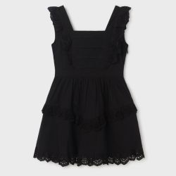 Vestito popelin traforato con bretelle per ragazza. Colletto quadrato. Design con apertura sulla schiena. Modello con volant.  –  Mayoral  –  6918-23